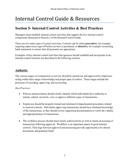 Section 5- Internal Control Activities & Best Practices