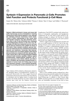 Syntaxin 4 Expression in Pancreatic Β-Cells Promotes Islet Function And