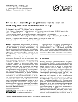 Process-Based Modelling of Biogenic Monoterpene Emissions Combining Production and Release from Storage