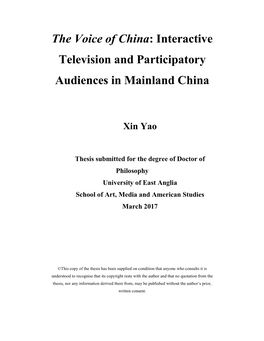 The Voice of China: Interactive Television and Participatory Audiences in Mainland China