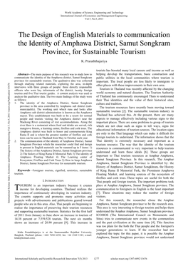 The Design of English Materials to Communication the Identity of Amphawa District, Samut Songkram Province, for Sustainable Tourism