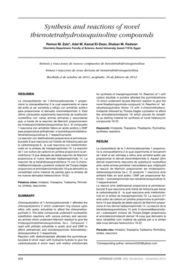 Synthesis and Reactions of Novel Thienotetrahydroisoquinoline Compounds