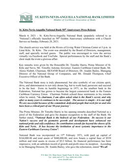 St. Kitts-Nevis-Anguilla National Bank 50Th Anniversary Press Release