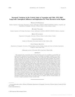 Snowpack Variations in the Central Andes of Argentina and Chile, 1951–2005: Large-Scale Atmospheric Influences and Implications for Water Resources in the Region