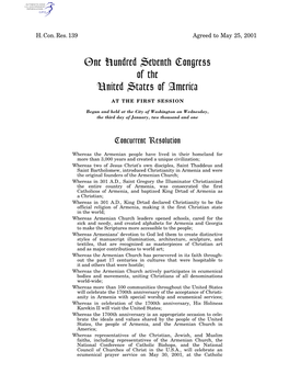 One Hundred Seventh Congress of the United States of America