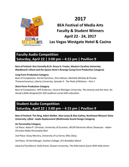 BEA Festival of Media Arts Faculty & Student Winners April 22