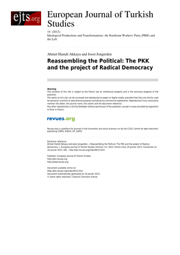 The PKK and the Project of Radical Democracy