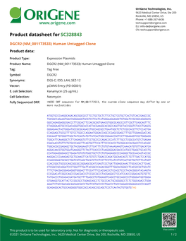 DGCR2 (NM 001173533) Human Untagged Clone Product Data