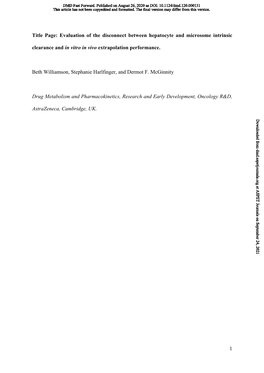 Evaluation of the Disconnect Between Hepatocyte and Microsome Intrinsic Clearance and in Vitro in Vivo Extrapolation Performance