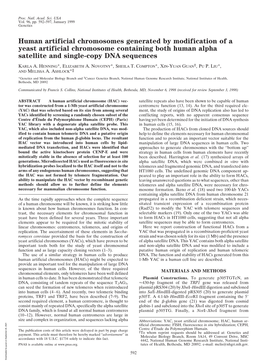 Human Artificial Chromosomes Generated by Modification of a Yeast Artificial Chromosome Containing Both Human Alpha Satellite and Single-Copy DNA Sequences