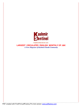 Largest Circulated English Monthly of J&K