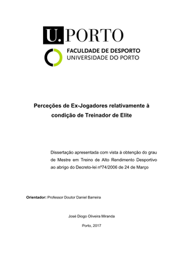 Perceções De Ex-Jogadores Relativamente À Condição De Treinador De Elite