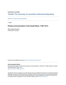 Postal Communication in the South-West, 1789-1813