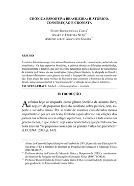 Crônica Esportiva Brasileira: Histórico, Construção E Cronista