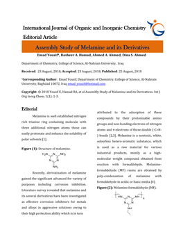 Assembly Study of Melamine and Its Derivatives