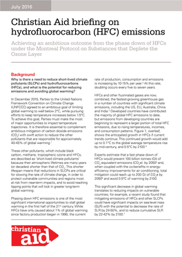 Christian Aid Briefing on Hydrofluorocarbon (HFC) Emissions