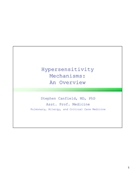 Hypersensitivity Mechanisms: an Overview