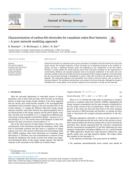 Characterization of Carbon Felt Electrodes for Vanadium Redox Flow Batteries T – a Pore Network Modeling Approach ⁎ R