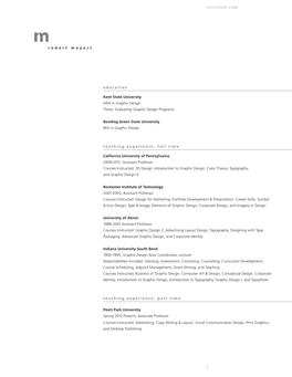 Robertmeyers Curriculum Vitae 1 Education