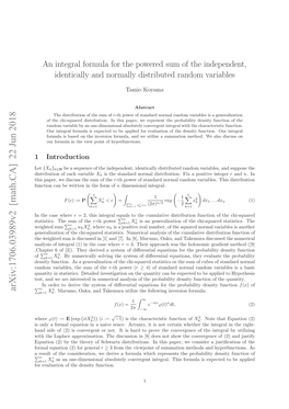 An Integral Formula for the Powered Sum of the Independent, Identically