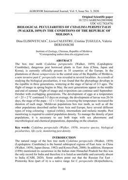 Biological Peculiarities of Cydalima Perspectalis (Walker, 1859) in the Conditions of the Republic of Moldova