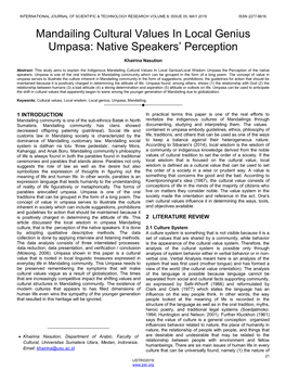 Mandailing Cultural Values in Local Genius Umpasa: Native Speakers’ Perception