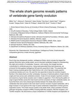 The Whale Shark Genome Reveals Patterns of Vertebrate Gene Family Evolution