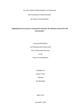 Staphylococcus Aureus in Companion Animals: an Infection Source for the Community?