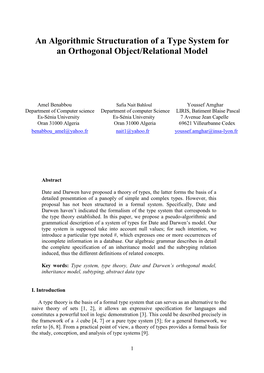 An Algorithmic Structuration of a Type System for an Orthogonal Object/Relational Model