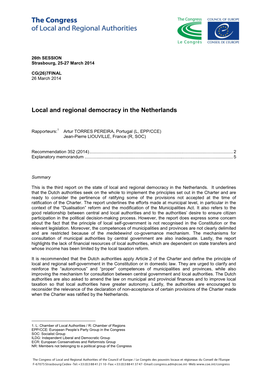 Local and Regional Democracy in the Netherlands