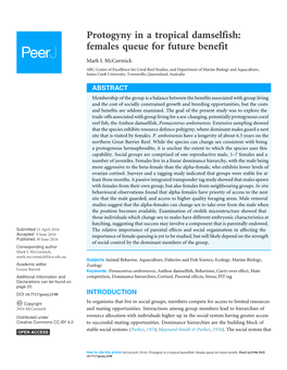 Protogyny in a Tropical Damselfish: Females Queue for Future Benefit