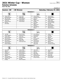 2021 Winter Cup - Women Printed: 2/27/2021 11:36:03 a M Rotation Schedule Feb 27-28, 2021 REVISION #2 Session: 1W -- SR Women Saturday, February 27, 2021 Rotation 1