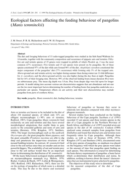 Ecological Factors Affecting the Feeding Behaviour of Pangolins (Manis Temminckii)