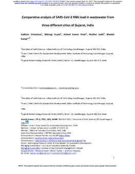 Comparative Analysis of SARS-Cov-2 RNA Load in Wastewater from Three Different Cities of Gujarat, India