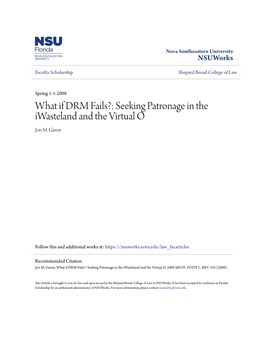 What If DRM Fails?: Seeking Patronage in the Iwasteland and the Virtual O Jon M