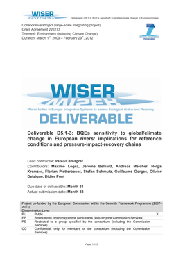 Bqes Sensitivity to Global/Climate Change in European Rivers: Implications for Reference Conditions and Pressure-Impact-Recovery Chains