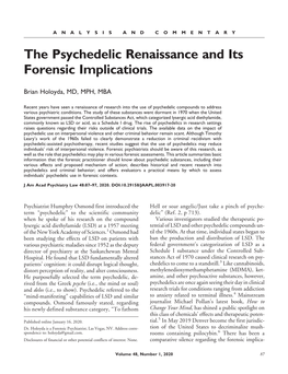 The Psychedelic Renaissance and Its Forensic Implications