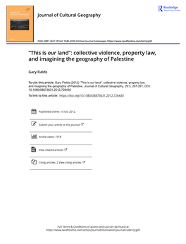 This Is Our Land”: Collective Violence, Property Law, and Imagining the Geography of Palestine