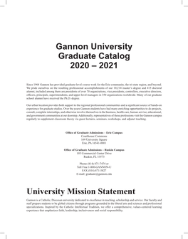 Gannon University Graduate Catalog 2020 – 2021