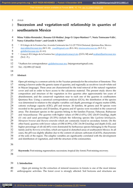 Succession and Vegetation-Soil Relationship in Quarries of 3 Southeastern Mexico