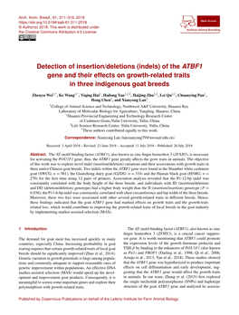 (Indels) of the ATBF1 Gene and Their Effects on Growth-Related Traits in Three Indigenous Goat Breeds