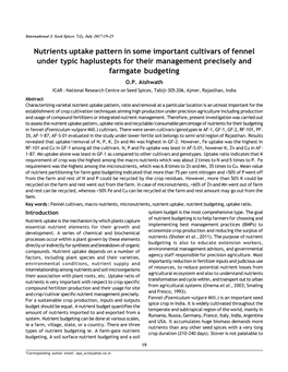 Nutrients Uptake Pattern in Some Important Cultivars of Fennel Under Typic Haplustepts for Their Management Precisely and Farmgate Budgeting O.P