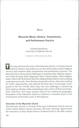 Maronite Music: History, Transmission, and Performance Practice