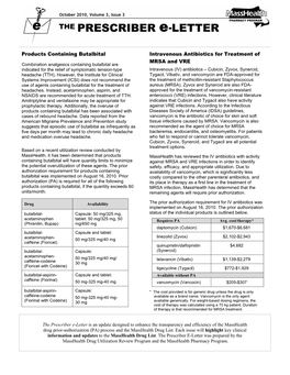 Products Containing Butalbital Intravenous Antibiotics for Treatment of MRSA And