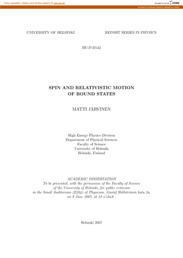 Spin and Relativistic Motion of Bound States