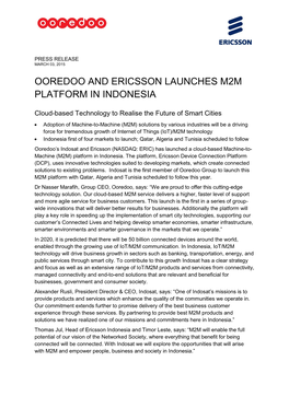 Ooredoo and Ericsson Launches M2m Platform in Indonesia