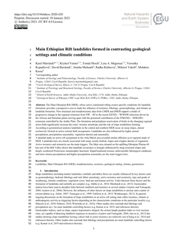 Ethiopian Rift Landslides Formed in Contrasting Geological 2 Settings and Climatic Conditions 3 4 Karel Martínek*1, 2, Kryštof Verner2, 3, Tomáš Hroch2, Leta A