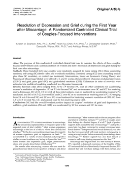 Resolution of Depression and Grief During the First Year After Miscarriage: a Randomized Controlled Clinical Trial of Couples-Focused Interventions