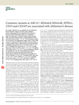 Common Variants at ABCA7, MS4A6A/MS4A4E, EPHA1, CD33