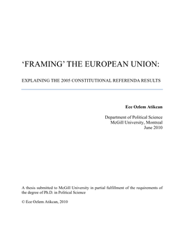 'Framing' the European Union